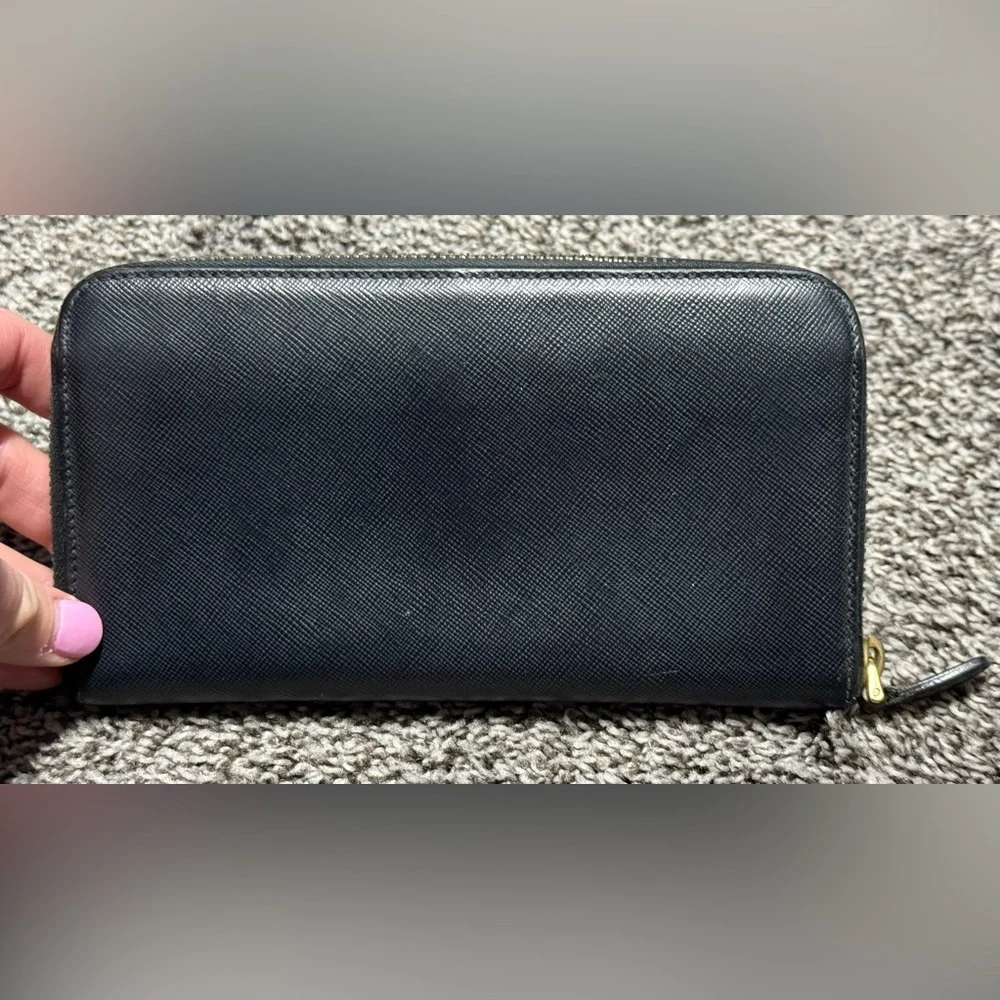 Prada Saffiano leather bow zip around wallet